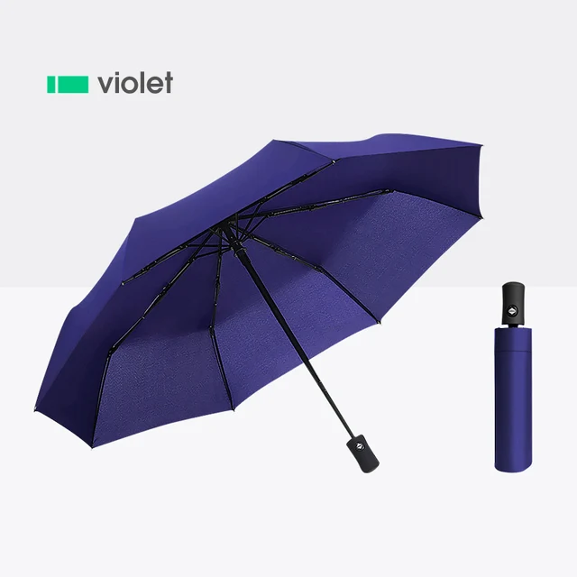 Fully Automatic 8 Bones Folding Women Umbrella Light Portable Large Windproof Rain Business Umbrella Gift Parasol Men Children 8K-Violet