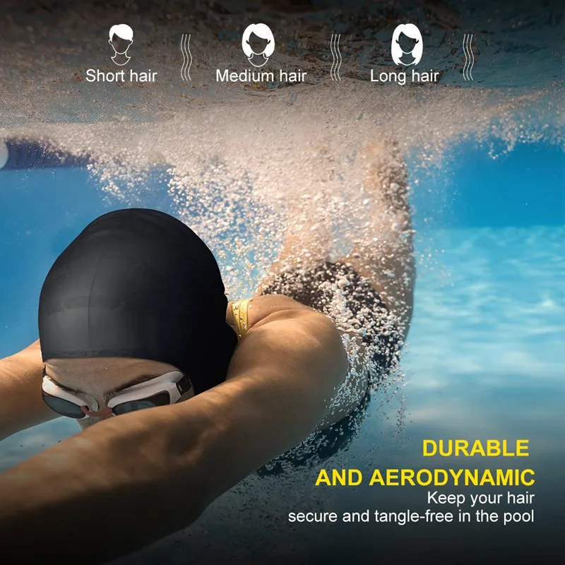 Adults Swimming Cap Waterproof Silicone Swim Caps Long Hair Unisex Diving Pool Hat with Ear Cover Protect for Women Men H5A94 5