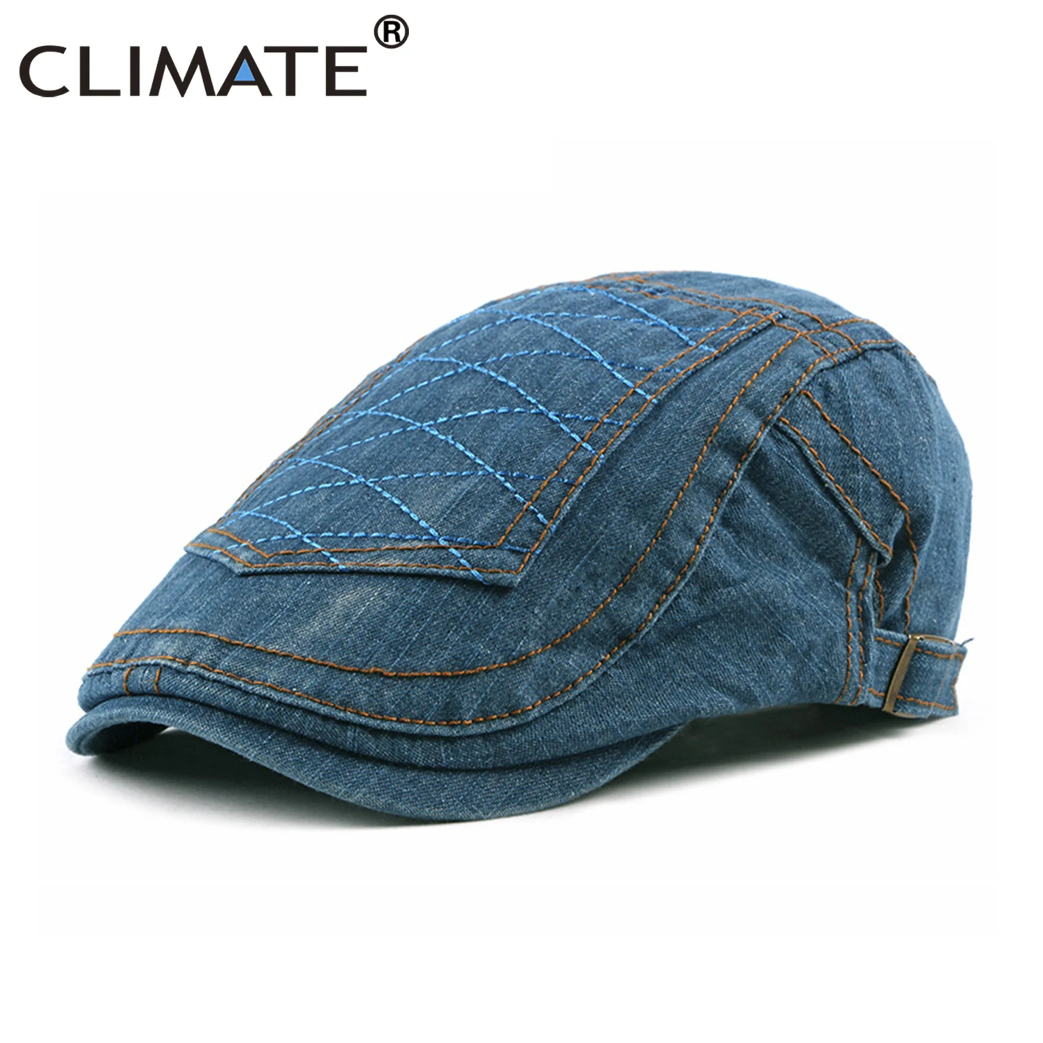 

CLIMATE Men Denim Beret Flat Cap Hat Man Berets Denim Adult Jeans Hats Adjustable Adult Cotton Jeans Denim Flat Ivy Cap Hat