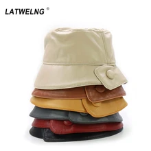 6 цветов, женские шляпы из искусственной кожи с декоративными пуговицами, модные женские черные шляпы с УФ-защитой, прямые поставки