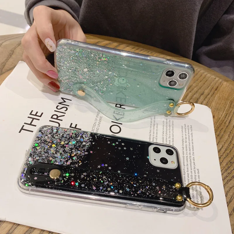 Эпоксидный чехол для iphone 11 XR Pro Max X 7 8 Блестящий Звездный ремешок на запястье 6S Plus XS