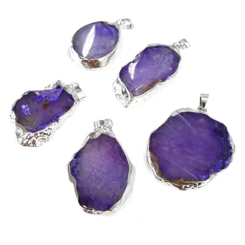 

2020 Natural Stone Pendant Irregular Purple Agated Connector for Jewelry Making Necklace Accessorie Gift for Women Size 29x49mm