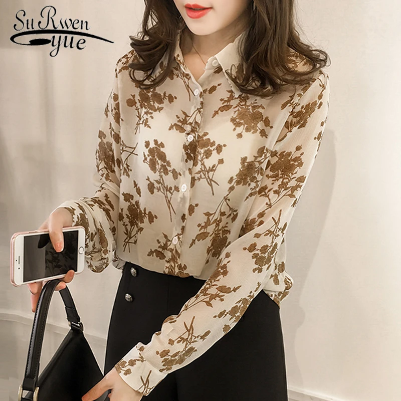 long sleeve print chiffon women blouse shirt Fashion women blouses 2020 blusas feminine blouses OL blouse women tops Z0001 40