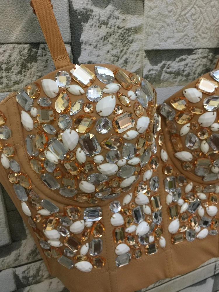 P145 ручная работа бисером Gaga Стразы бюстье жемчуг пуш-ап ночной клуб Bralette женский бюстгальтер обрезанный Топ