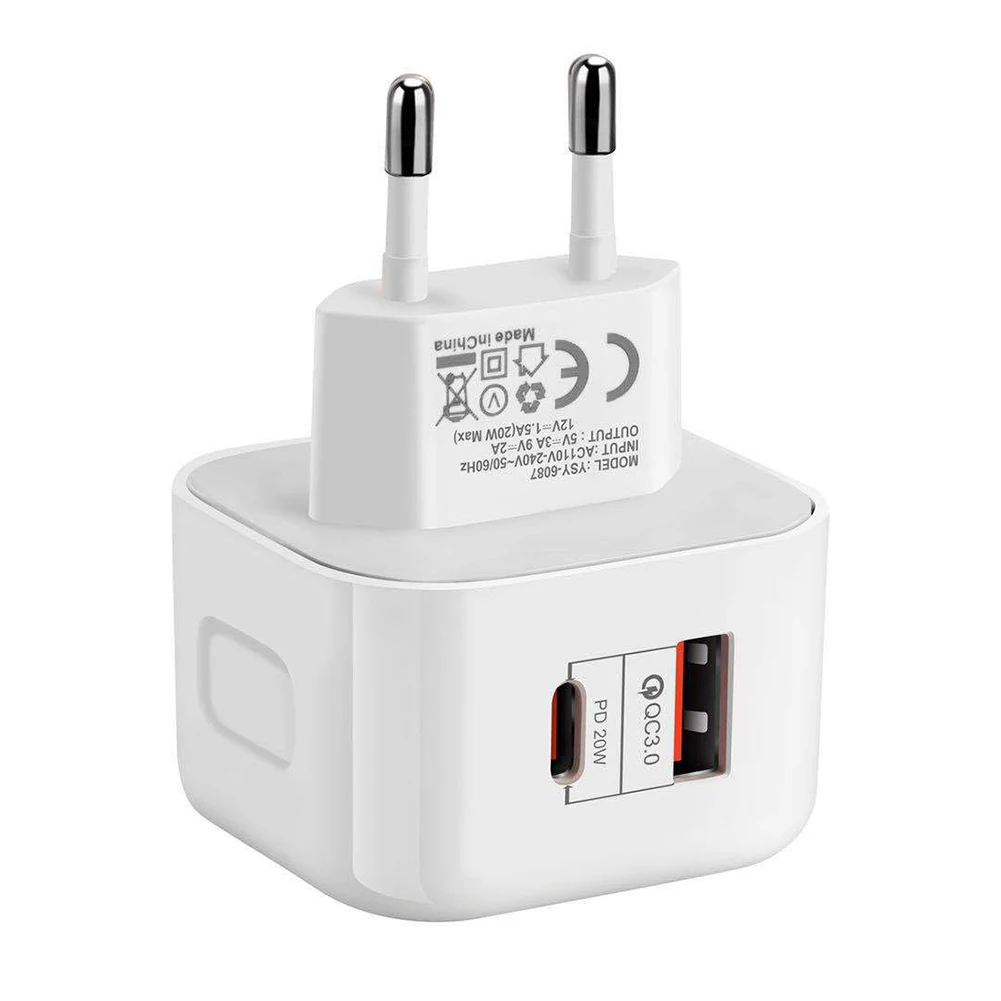 PD 20W Type C Charger 2 Ports Quick Charge QC3.0 USB-C Fast Charging Mini Travel Wall Charger Power Adapter For iPhone 12Pro Max 65w usb c charger Chargers