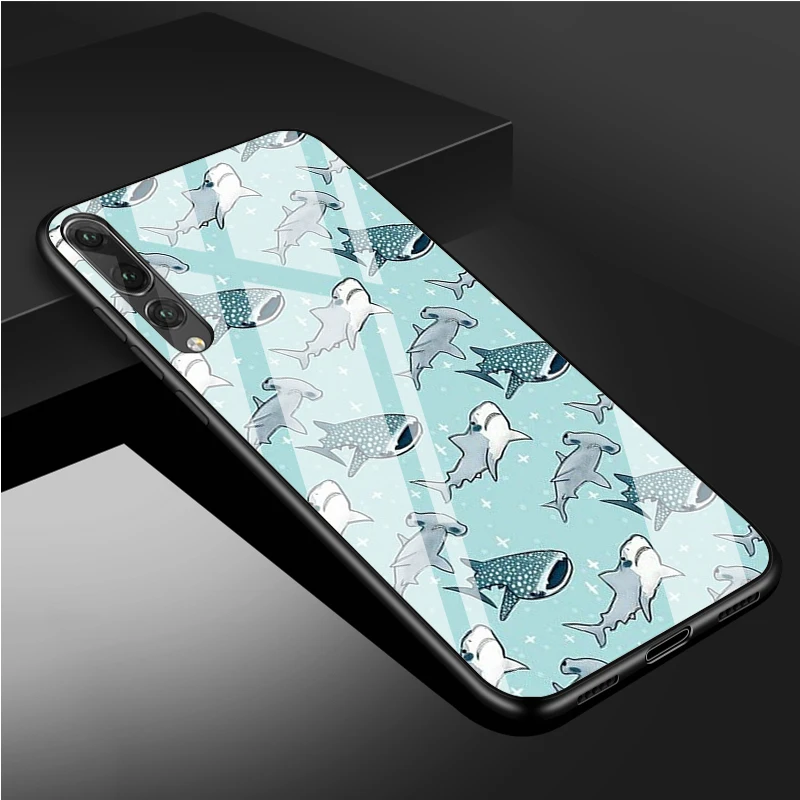 Huawei dustproof case Đại Dương Cá Nhám Voi Bơi Kính Cường Lực Điện Thoại Ốp Lưng Cho Huawei P20 P30 P40 P40 Lite Pro Psmart Giao Phối 20 30 bao Da Vỏ huawei silicone case Cases For Huawei