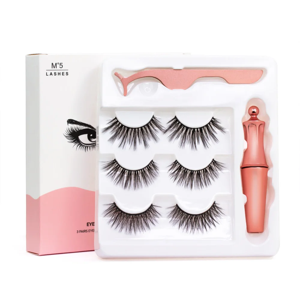 Magnetic Eyeliner Kit Magnetic Eyelashes Natural waterproof long lasting 3D Mink False eyelashes Reusable 5 Magnet Eyelashes