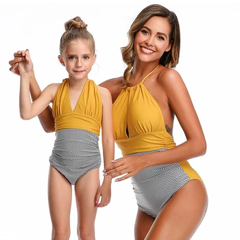 

2020 New Summer Backless Bikini One-Piece Swimsuit Family Matching Swimwear Women Baby Girls Clothes Mom And Daughter Swimsuit