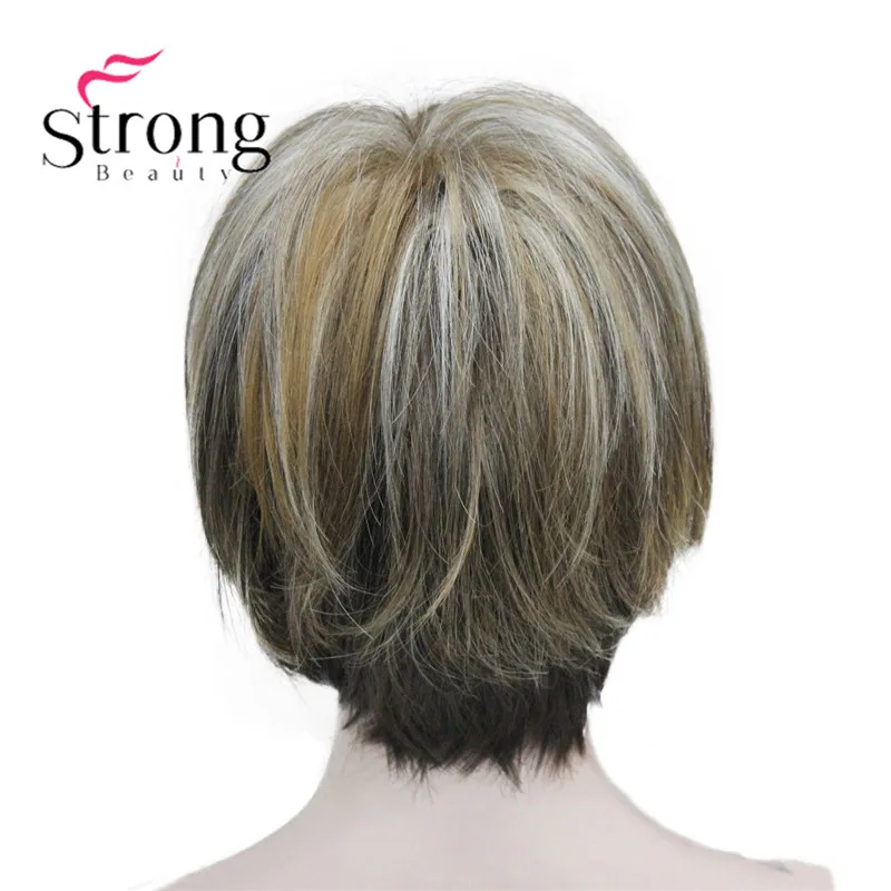 5969 245T-8 charming brown & yellow blonde & blonde three tone mix women' short straight wig (4