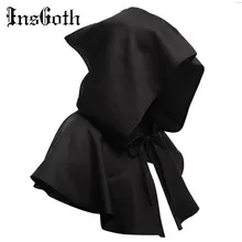 InsGoth Хэллоуин с капюшоном Capelet твердый капюшон мужской средневековый костюм в стиле «Ренессанс» капюшон мантия шляпа уличная мода, вечеринки Косплей Аксессуары