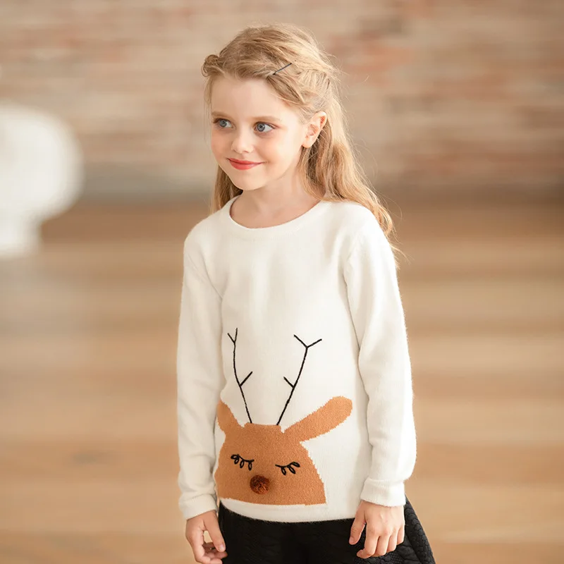 

Autumn And Winter New Children's Sweaters Deer Round Neck Korean Style Long Sleeve Cotton Version Of The Pullover Sweater Girls