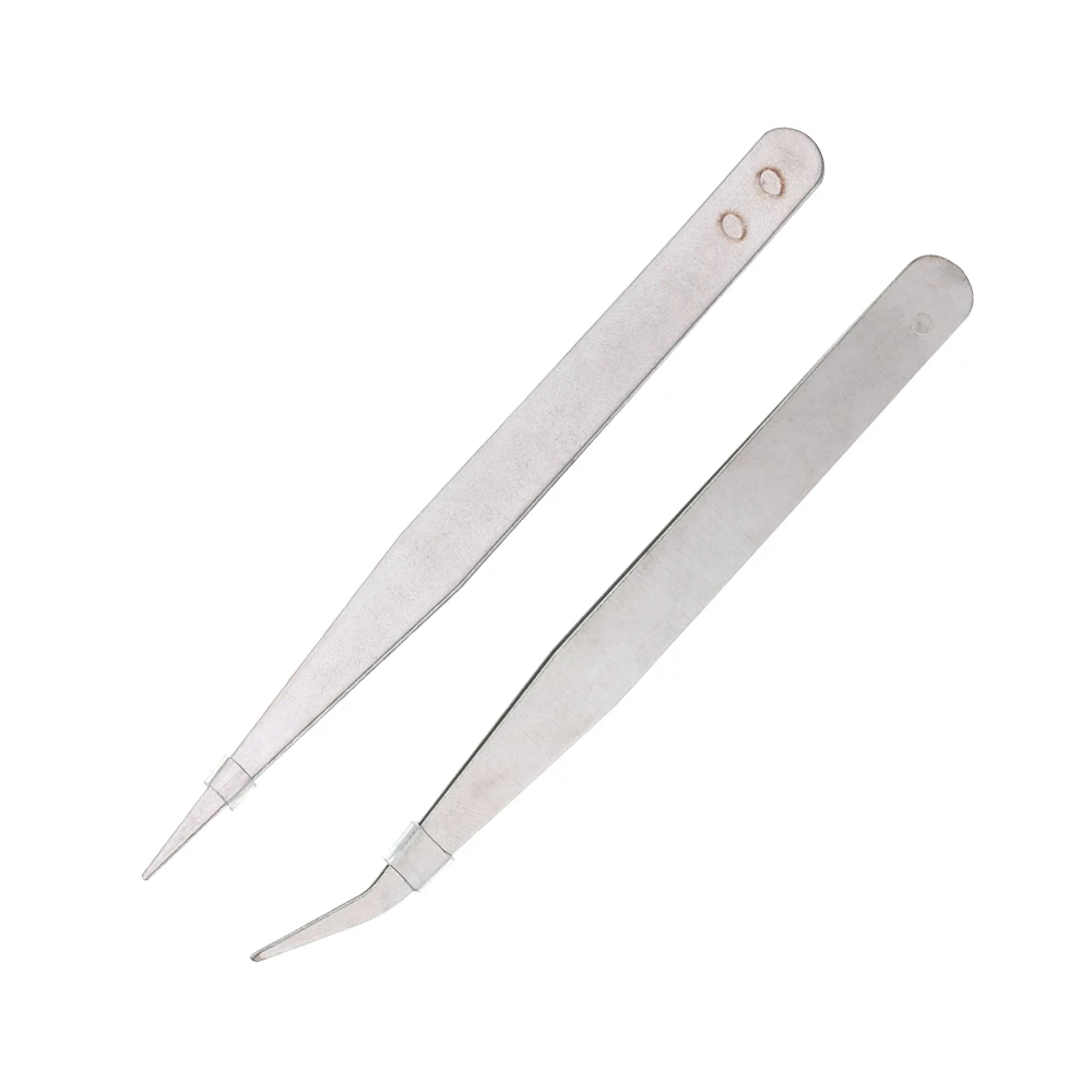 

1/3/5/10Pcs Stainless Steel Tweezers Silver Tone Straight Elbow Pliers Tool Fish Plants Eyebrow Clip Precision Assembly Set