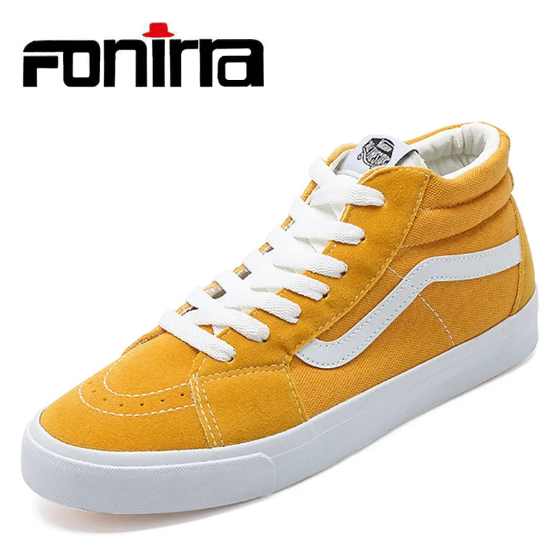 FONIRRA New Spring Autumn Unisex Casual Flats Shoes Men Walking Canvas Shoes Mid Top Couple Lace-up Sneakers 361