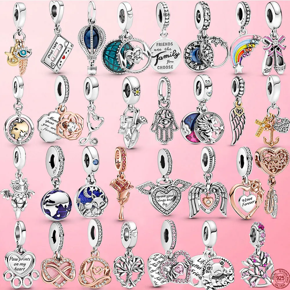 Gran oferta de Plata de Ley 925 Plata brillante árbol de familia cuelga cuentas del encanto Fit Original Pandora pulsera COLLAR COLGANTE de joyería