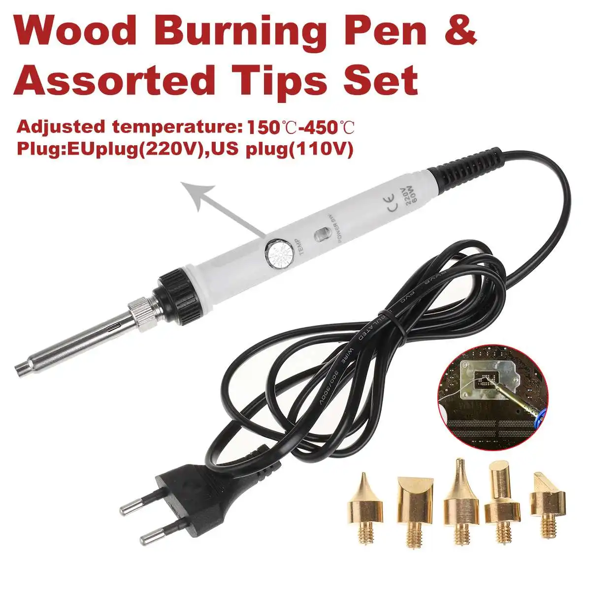 60W 220V/110V Electric Soldering Iron Pen Set Kit Pyrography Tool Welding Tips Kit WoodBurning Tips Tools Set