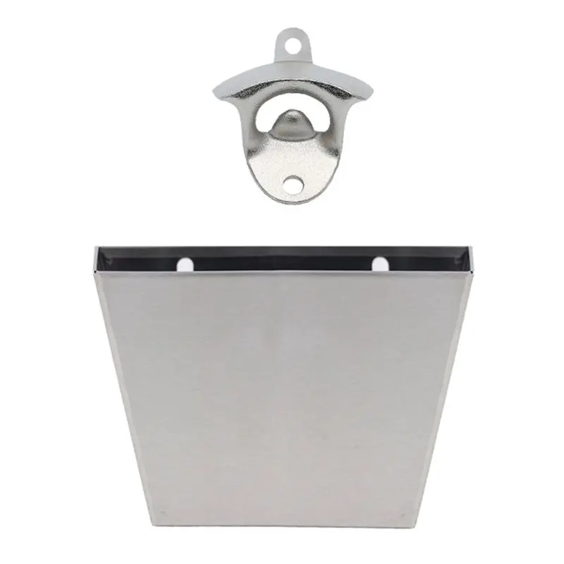 

Wall Mounted Beer Bottle Opener with Cap Catcher Container Box Storage Holder Collect Bucket Set Kitchen Tool X4YD