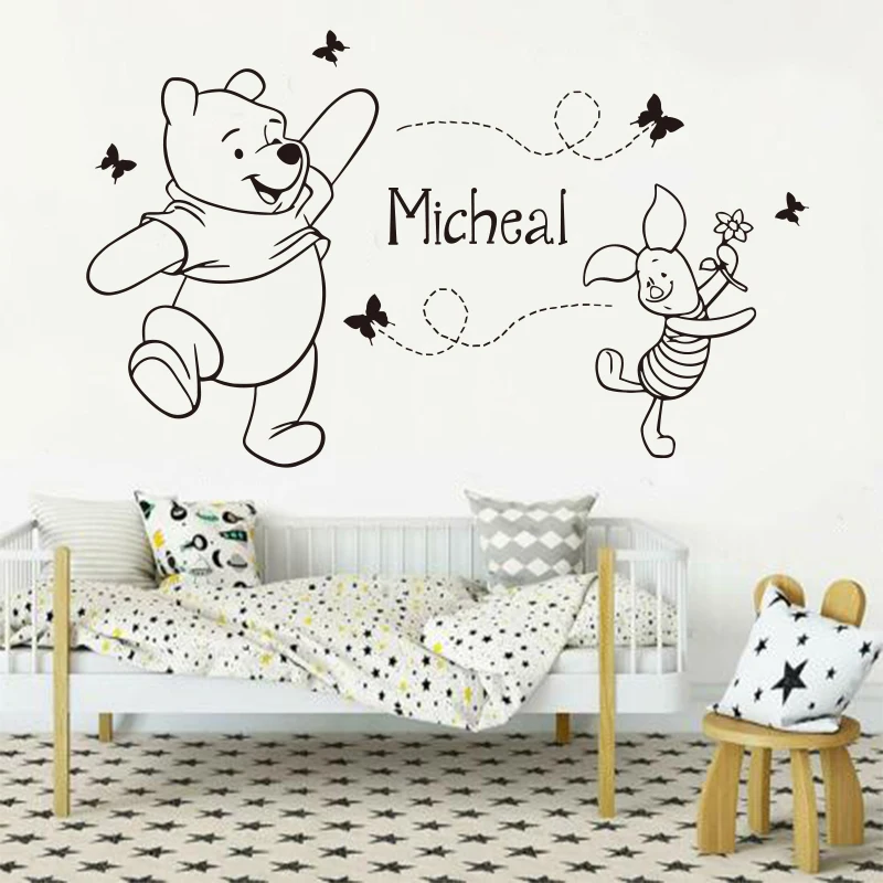 Autocollant En Vinyle Personnalise Winnie L Ourson Etiquette De Nom De Bebe Fille Et Garcon Sparadrap Mural Pour Enfants Decoration De Chambre A Coucher Pour La Maison Sp 151 Aliexpress Maison Animalerie