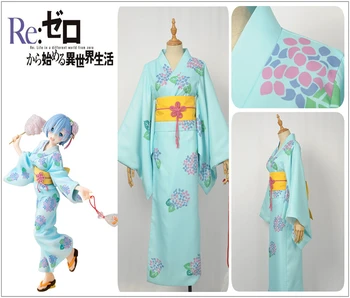 

Re:Zero/Re:Life in a Different World from Zero Rem Ram Cosplay Costume Custom Adult Women Dress Japanese Kimono Skirt Sashes