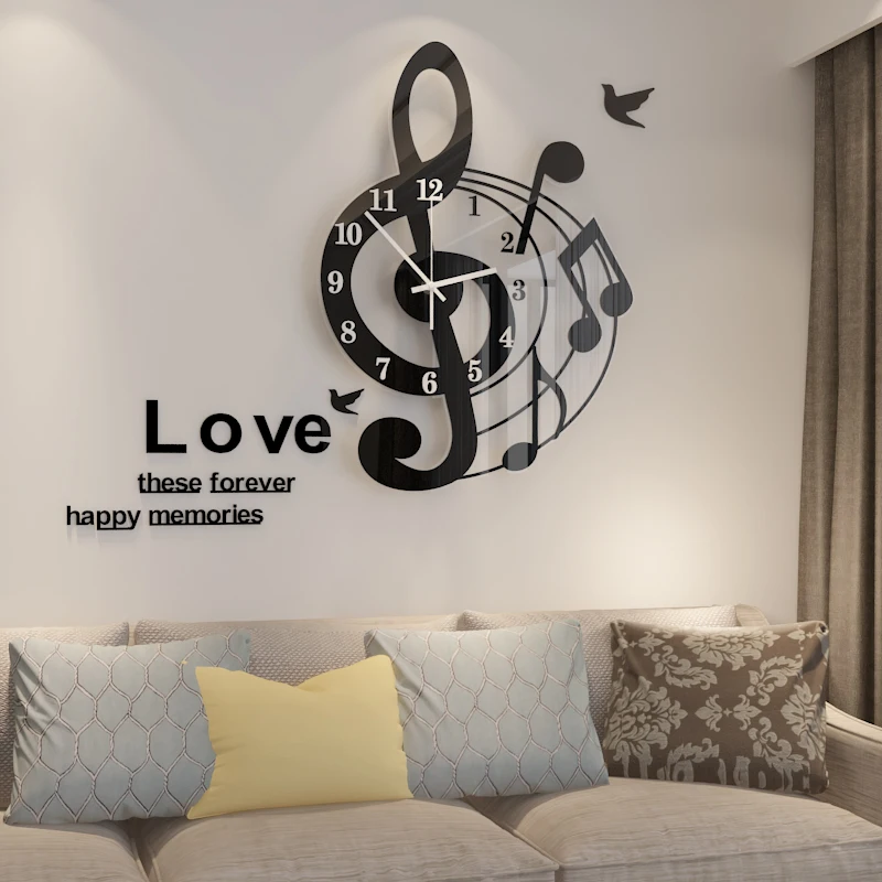 

Reative Large Wall Clock Modern Design Musical Notes Art CD Fashion Acrylic Clocks Watch Living Room Home Decor BB50W