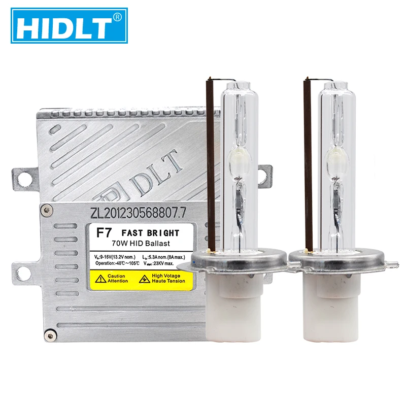 HIDLT 12V AC 70W Fast Bright HID Xenon Kit H1 H3 H7 H11 D2H Auto Headlight Bulb 4300K-8000K DLT F7 Quick Start HID Slim Ballast