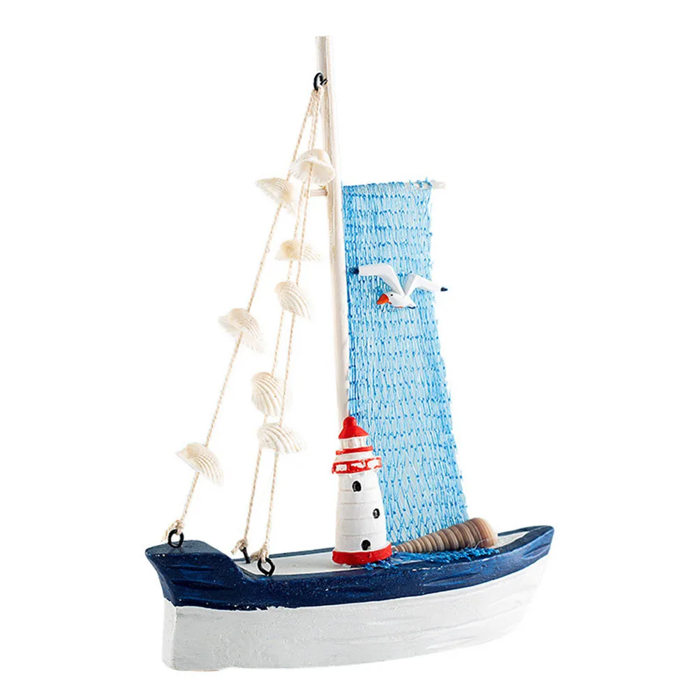 

New Marine Sailboat Model Sailing Fishing Net Boat Mediterranean Style Home Decoration Wooden Hand Carved Boats
