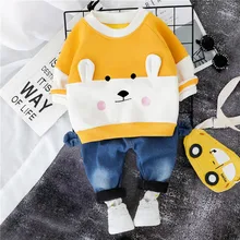 Осенне-зимняя одежда для маленьких мальчиков Новинка года, утепленная повседневная одежда для мальчиков одежда для малышей Рубашка с длинными рукавами+ штаны для детей от 1 до 3 лет