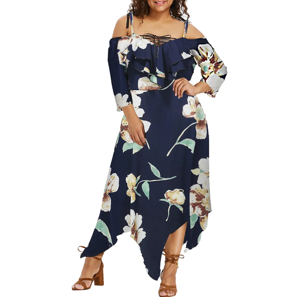

Women Off Shoulder Floral Print Boho Dress Women Beach Summer Dresses Ladies Sling Long Maxi Dress Vestidos Female Plus Size#J30