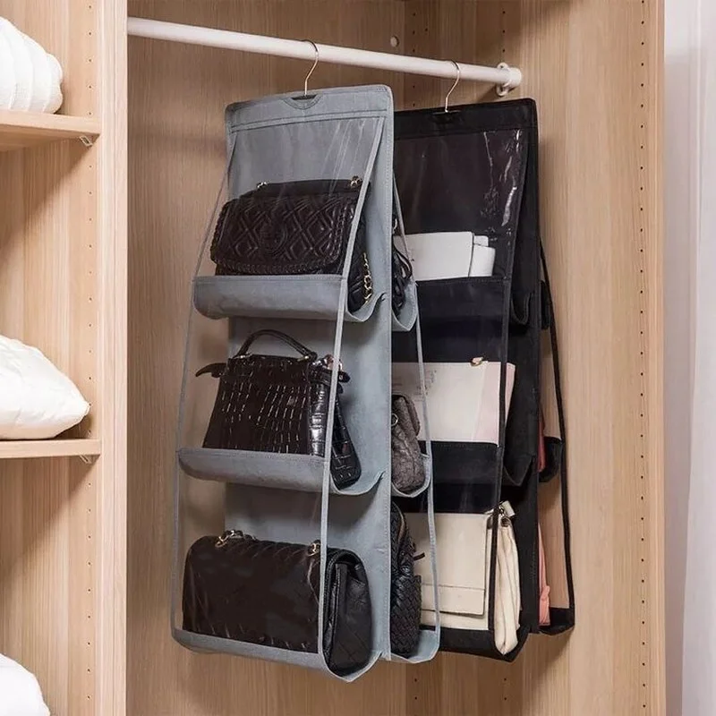 6 Pocket Double-sided Hanging Handbag Wardrobe Organizer Closet Transparent  Storage Bag Door Wall Clear Sundry Shoe Pouch - AliExpress