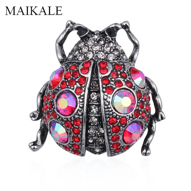 Кристаллическая брошь с божьей коровкой MAIKALE 2019 Стразы Броши насекомыми для