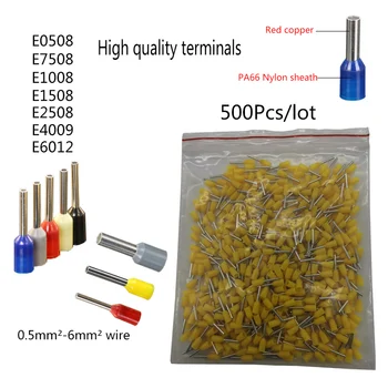 

500pcs nylon tubular terminal Cold-pressed needle-shaped European Tubular nose ve 0.5mm² 1.5mm² 2.5mm² 6mm²