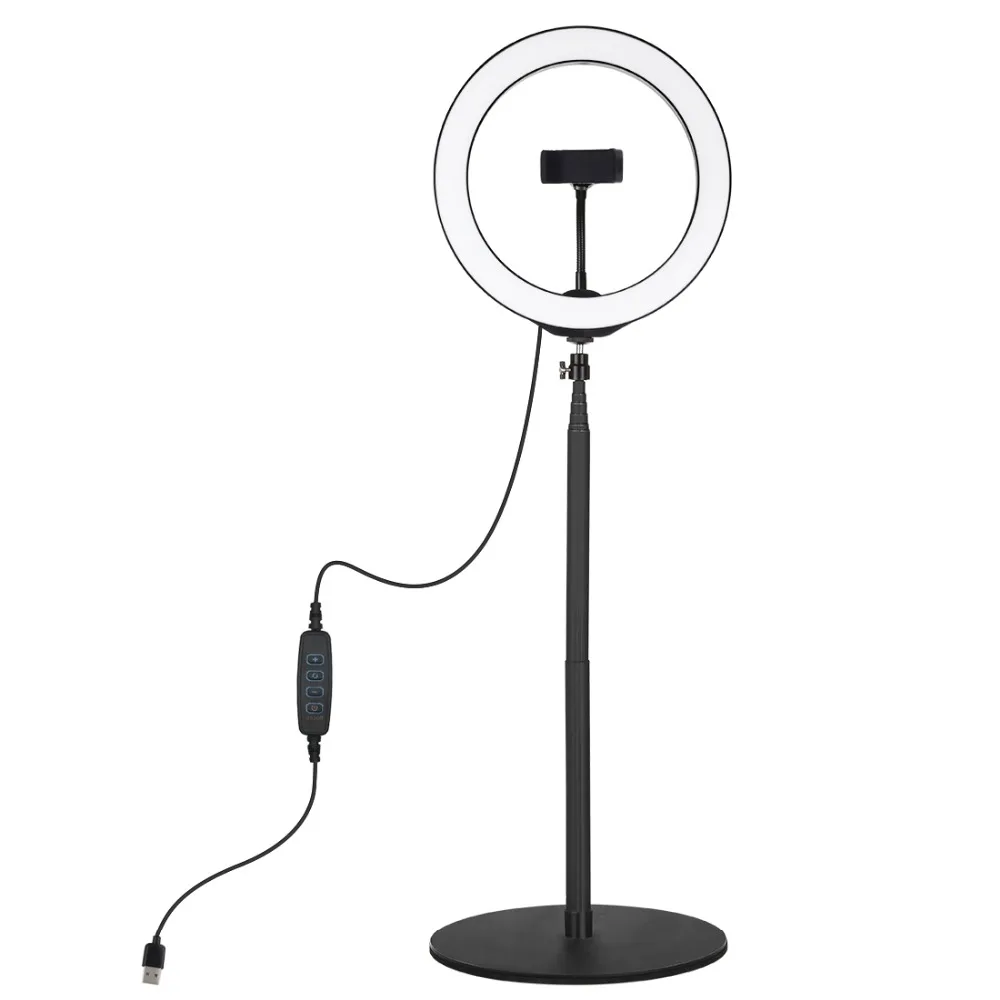 PULUZ 140 см круглое основание настольное крепление+ 10,2 дюймов 26 см светодиодный светильник для видеосъемки+ Штатив для холодного башмака с шаровой головкой и зажимом для телефона