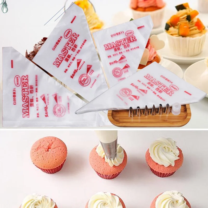100pcs Disposable Pastry Bag Icing Piping Cake Pastry Cupcake Decorating Fit All Size Nozzles Pastry Bags Bakeware Tools