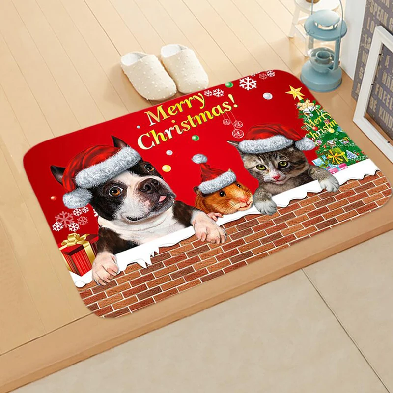 Рождество с принтом «Собака» и ковер кошка Кухня коврик Ванная комната Ковер Дверной Коврик Анти-скольжения рождественские, с животными коврик - Цвет: Style 12