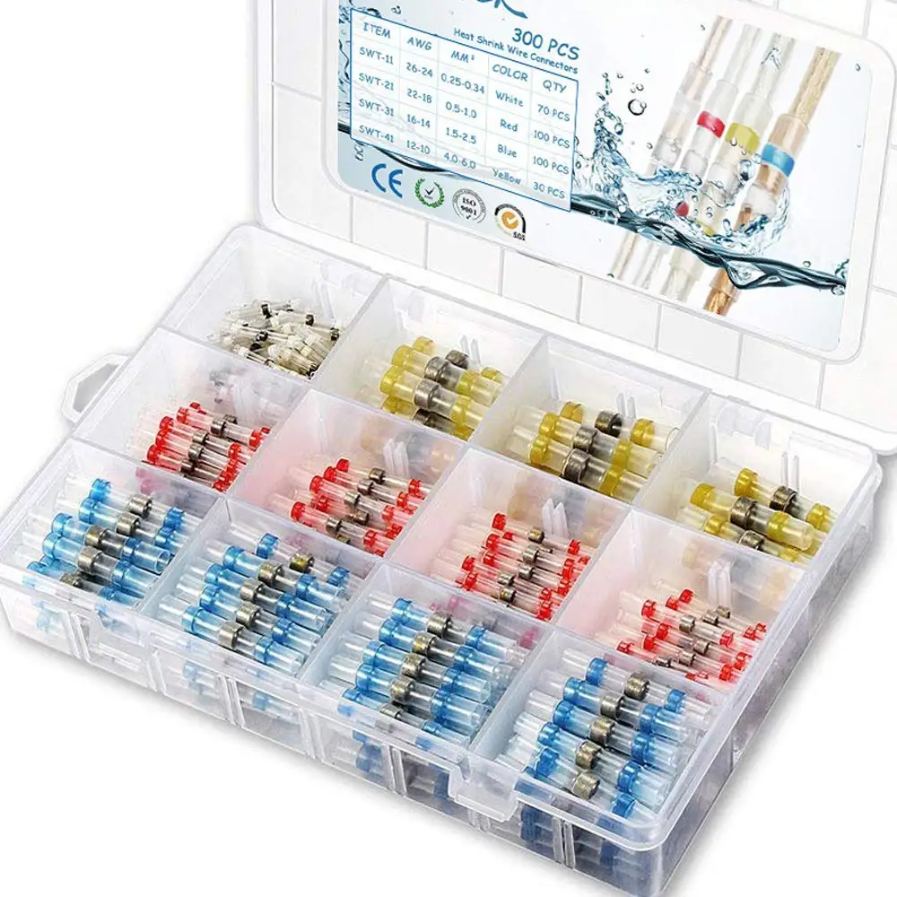 

300/200/150pcs Solder Seal Wire Connectors Kit, Heat Shrink Butt Connectors, Waterproof and Insulated Electrical Wire Terminals