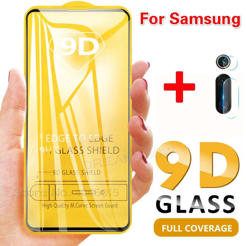 

2 In 1 Glass For Samsung Galaxy A50 A70 A6 A8 Plus A7 A9 2018 Camera Lens Film & 9D Screen Protector Protective Tempered Glass