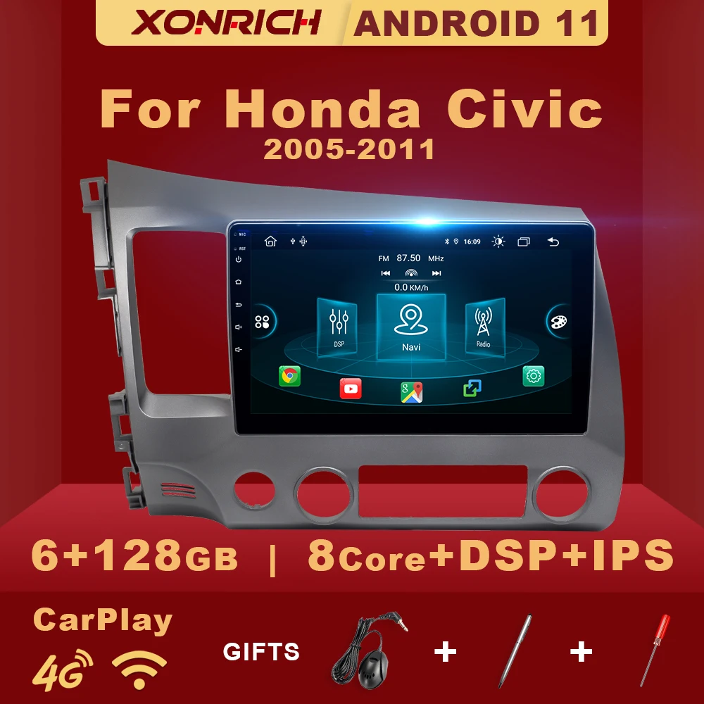4G Wifi Carplay 6 ГБ 128 Android 11 автомобильное радио мультимедиа для Honda Civic 8 2005-2011 AI