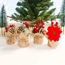 6 дюймов высокий Мини искусственная Рождественская елка с ягодами и сосновый конус украшения праздник украшение для стола искусственные цветы