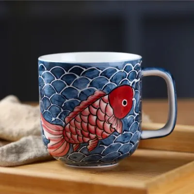 

LUWU Ceramic Mug for Coffee Chinese Coffee Cup Fish Tea Cup 500ml