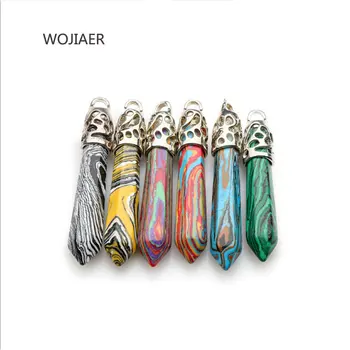 

WOJIAER 100 pcs/lot Natural Gem Stone Hexagonal Prism Pendant Fashion Necklace Accessories Healing Jewellery ZBM216