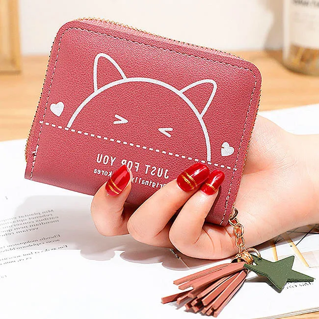 Женские кошельки, женские кошельки с милым рисунком кота, женские мини-сумки, женские короткие сумочки с кисточками на молнии, портмоне, держатель для карт, кошелек