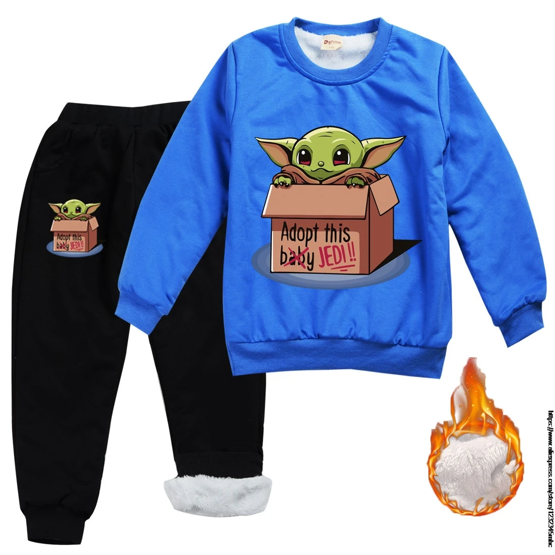 Mandalorian Baby Yoda boy velvet hoodie + pants clothing set baby