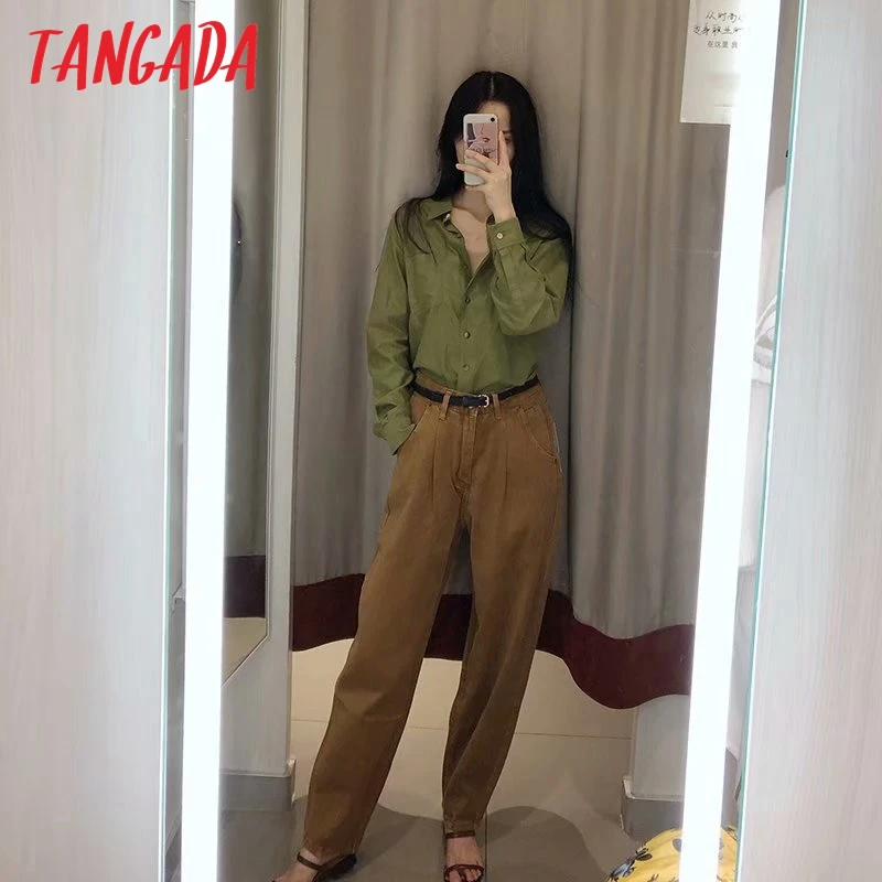 Tangada, модные женские свободные джинсы, штаны для мальчиков, длинные штаны с карманами, на молнии, свободные, уличные женские штаны 4M68