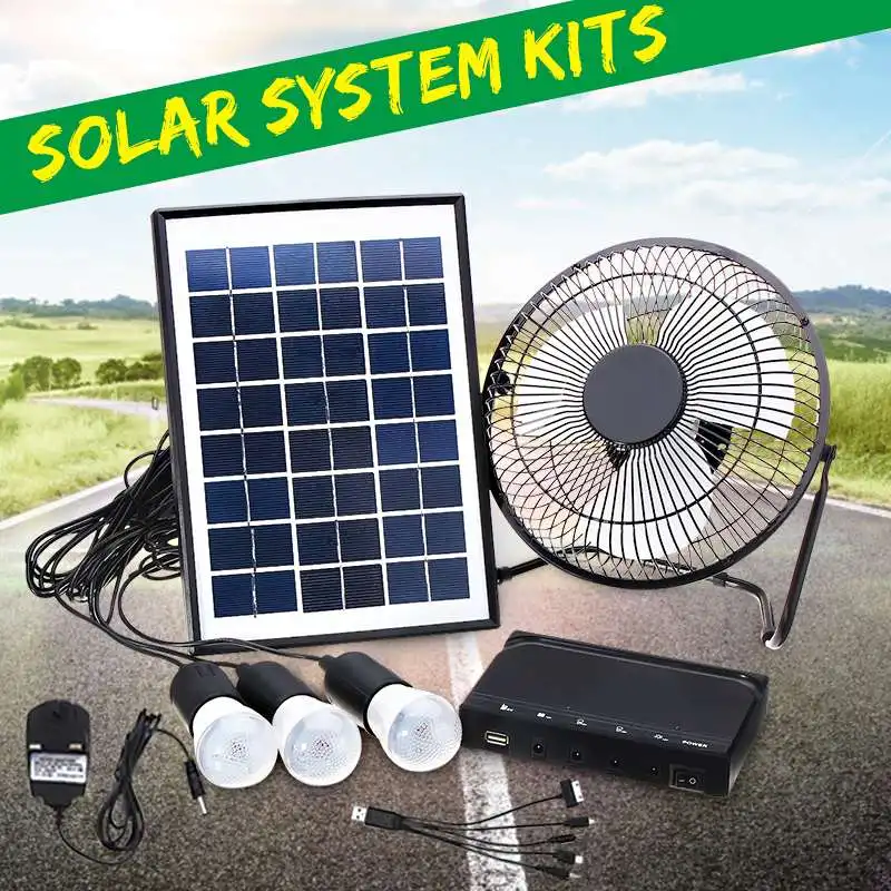 Painel de Energia Solar de Carregamento Acampamento ao ar Luz para Casa Ventilador Lâmpada Livre dc Usb Led Kit 5 Lâmpadas solares