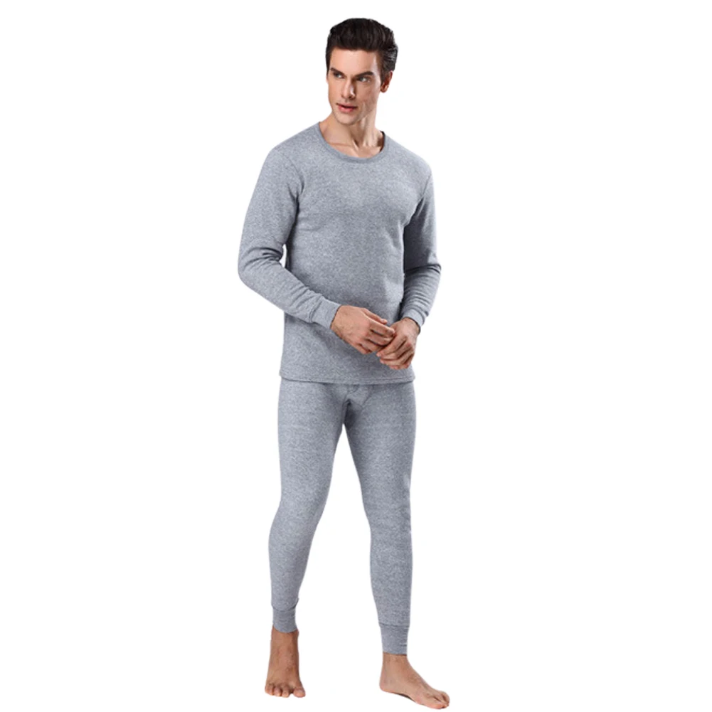 Light Gray Мужская зимняя Флисовая Подкладка Теплый длинный рукав Топ длинный низ брюки нижнее белье набор-MX8 - Цвет: Light Gray