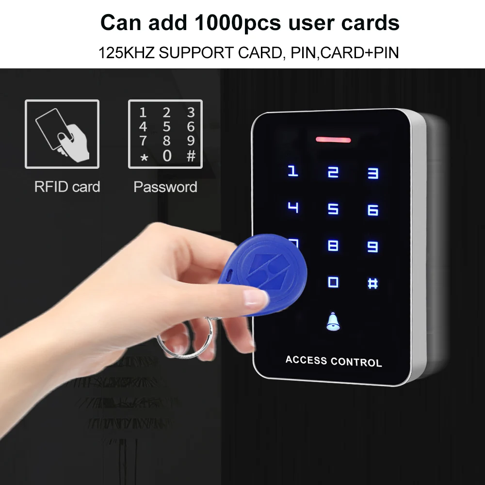 OBO Сенсорная панель контроля доступа клавиатура считывающее устройство RFID Клавиатура управление доступом Лер WG26 кнопка дверного звонка+ 10 шт. EM4100 брелоки метки