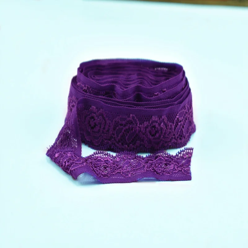 10 ярдов/партия Темно-коричневое эластичное кружево отделка для шитья одежды Свадебные украшения 24 мм Рождество стрейч кружево ткань ленты DIY - Цвет: purple