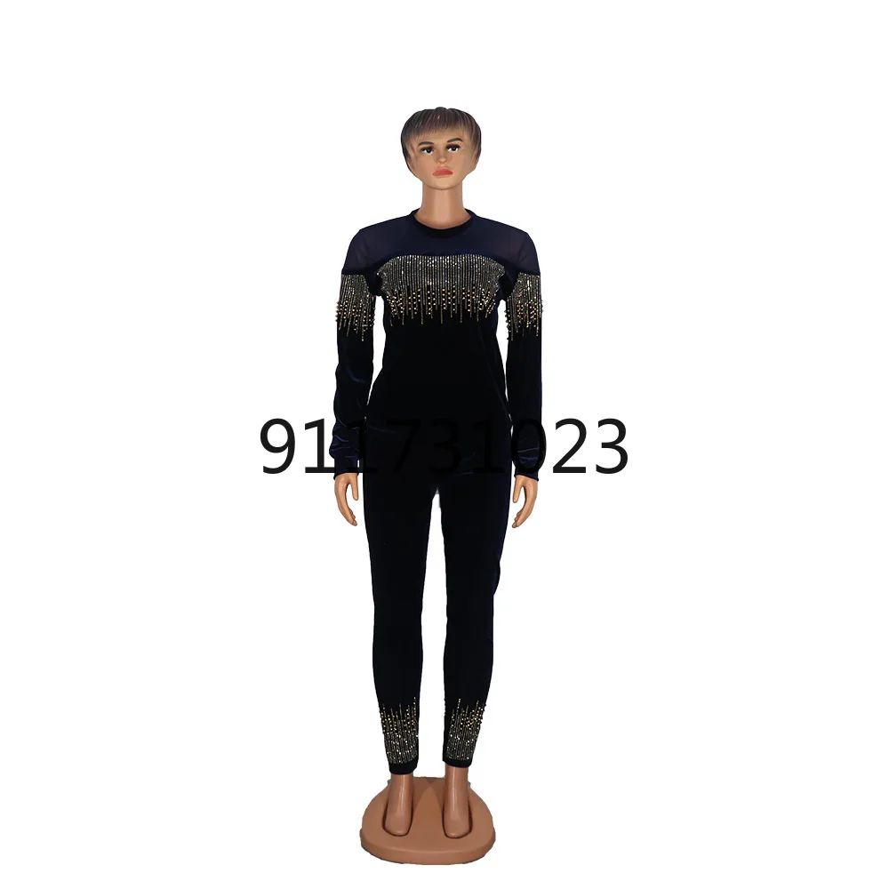 African Clothes for Women Spring and Autumn 2023 African Women Long Sleeve Black Two Pieces Sets Top and Pant African Clothing