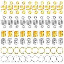 60 шт. металлические африканские Кольца для волос, бусины, манжеты, трубки, амулеты, дредлок, страшные косички для волос, ювелирные украшения, аксессуары, золото, серебро