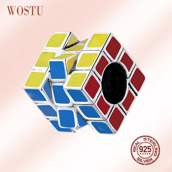 

WOSTU Original Design 925 Sterling Silver Colorful Cube Charm Enamel Bead Pendant Fit Silver Bracelet Necklace Jewelry CQC1640