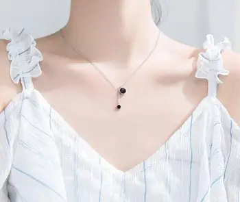 

8mm 1pc 5mm Black Enamel Smaller & Bigger Rounds Geometric Pendant "Y" Necklace Real. 925 Sterling Silver Fine Jewelry GTLX1532
